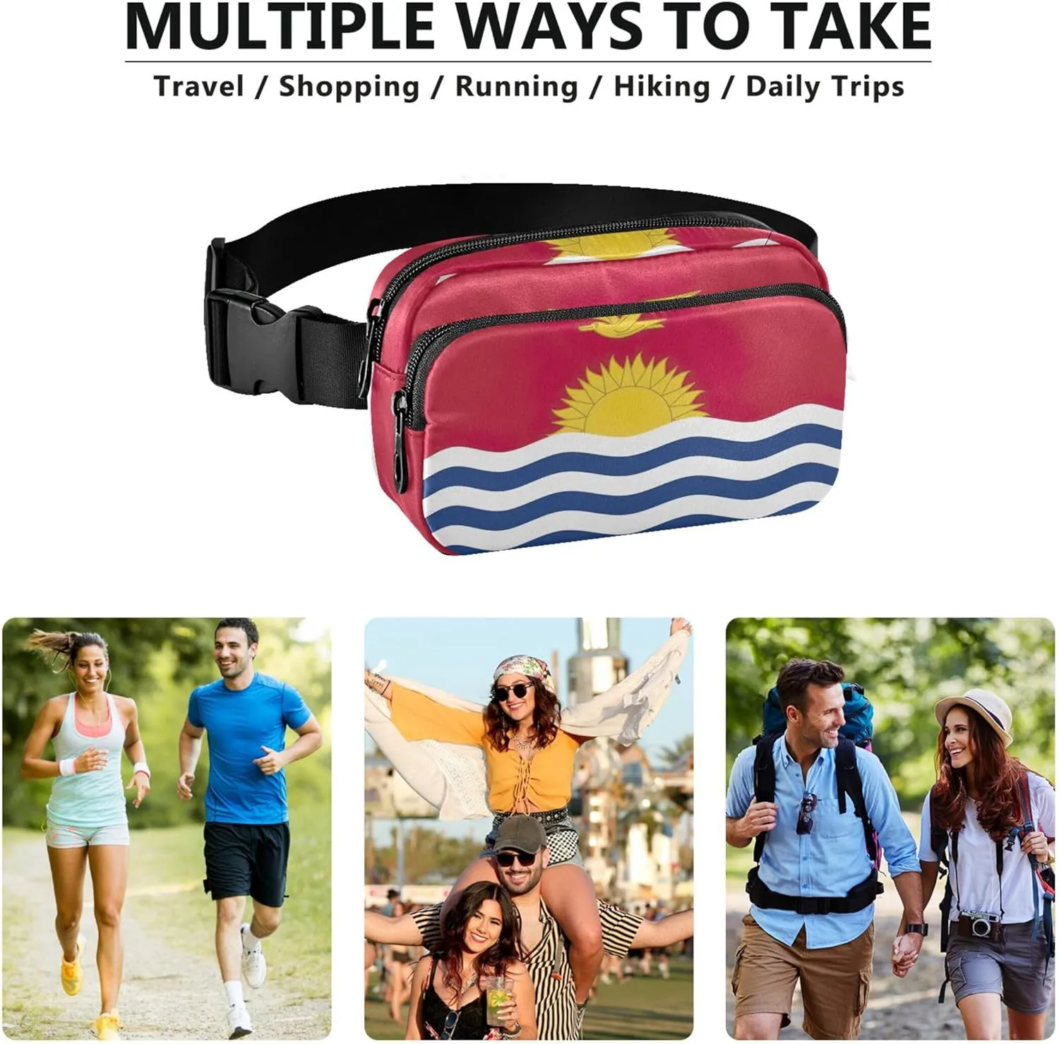 Kiribati Flag Womens Fanny Pack Hip Pack Belt Pouch Waterproof Cartoon Waist Pouch for Women