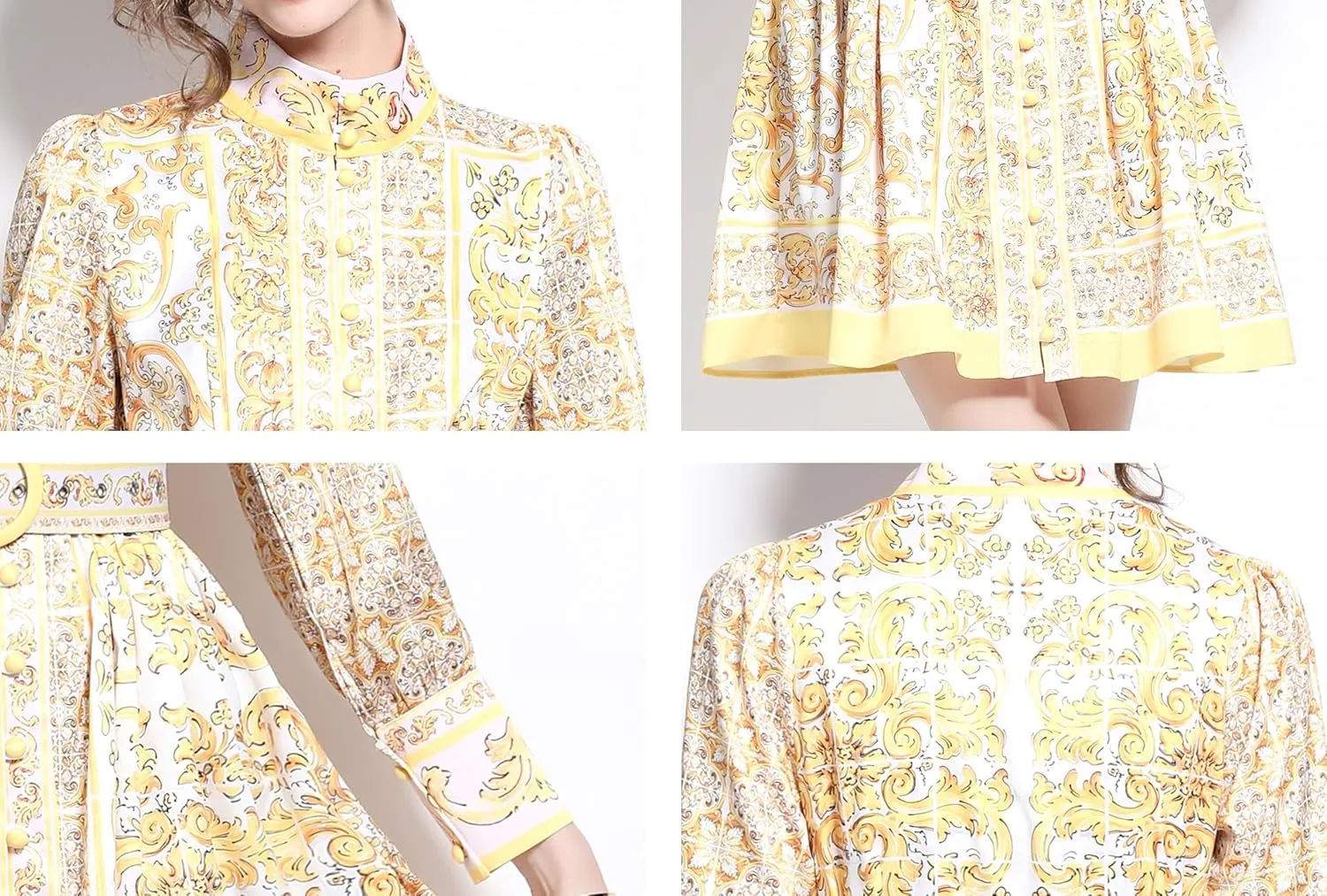 LAI MENG FIVE CATS Women's Button up Floral Print Long Sleeve Casual A-line Mini Shirt Dress with Belt