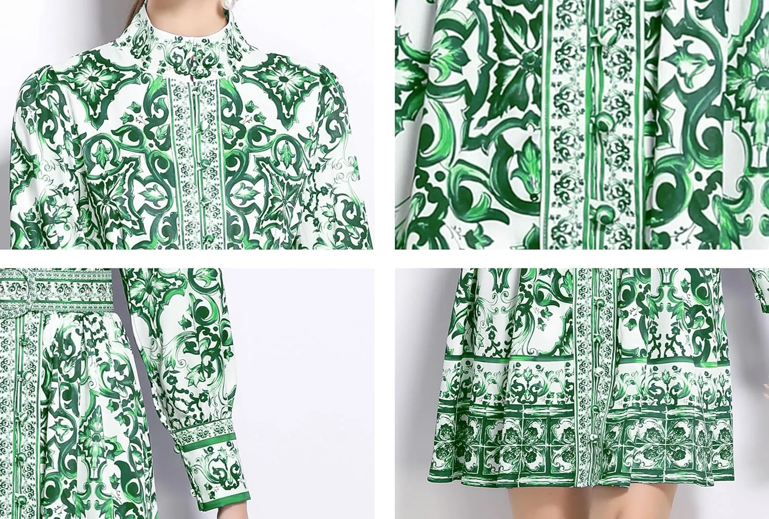 LAI MENG FIVE CATS Women's Button up Floral Print Long Sleeve Casual A-line Mini Shirt Dress with Belt