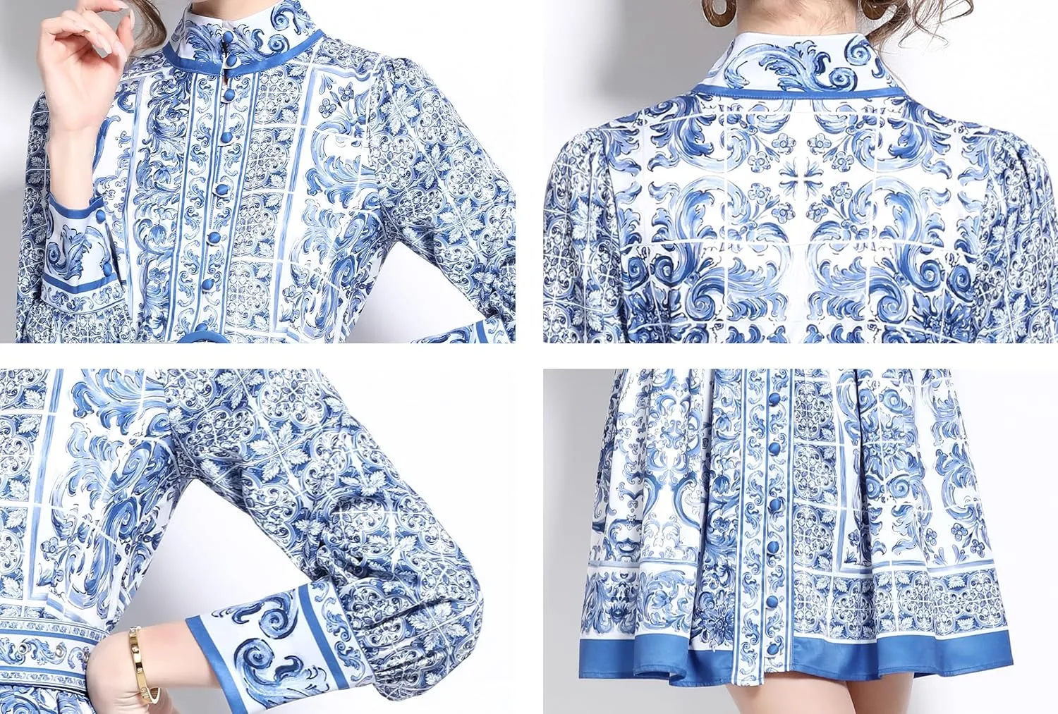 LAI MENG FIVE CATS Women's Button up Floral Print Long Sleeve Casual A-line Mini Shirt Dress with Belt