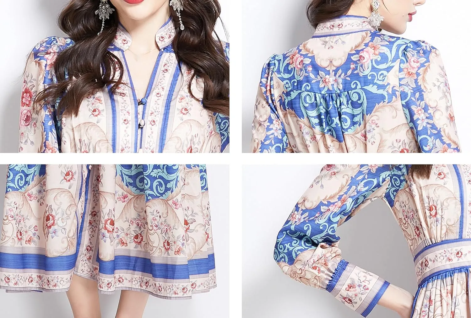 LAI MENG FIVE CATS Women's Casual Floral Print V-Neck Button up Slit Maxi Dress
