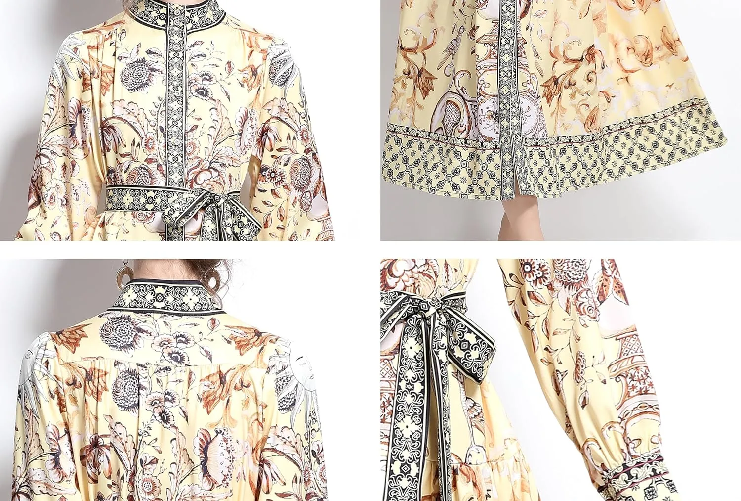 LAI MENG FIVE CATS Women's Floral Print Long Lantern Sleeve Button Up Loose Casual Maxi Dress
