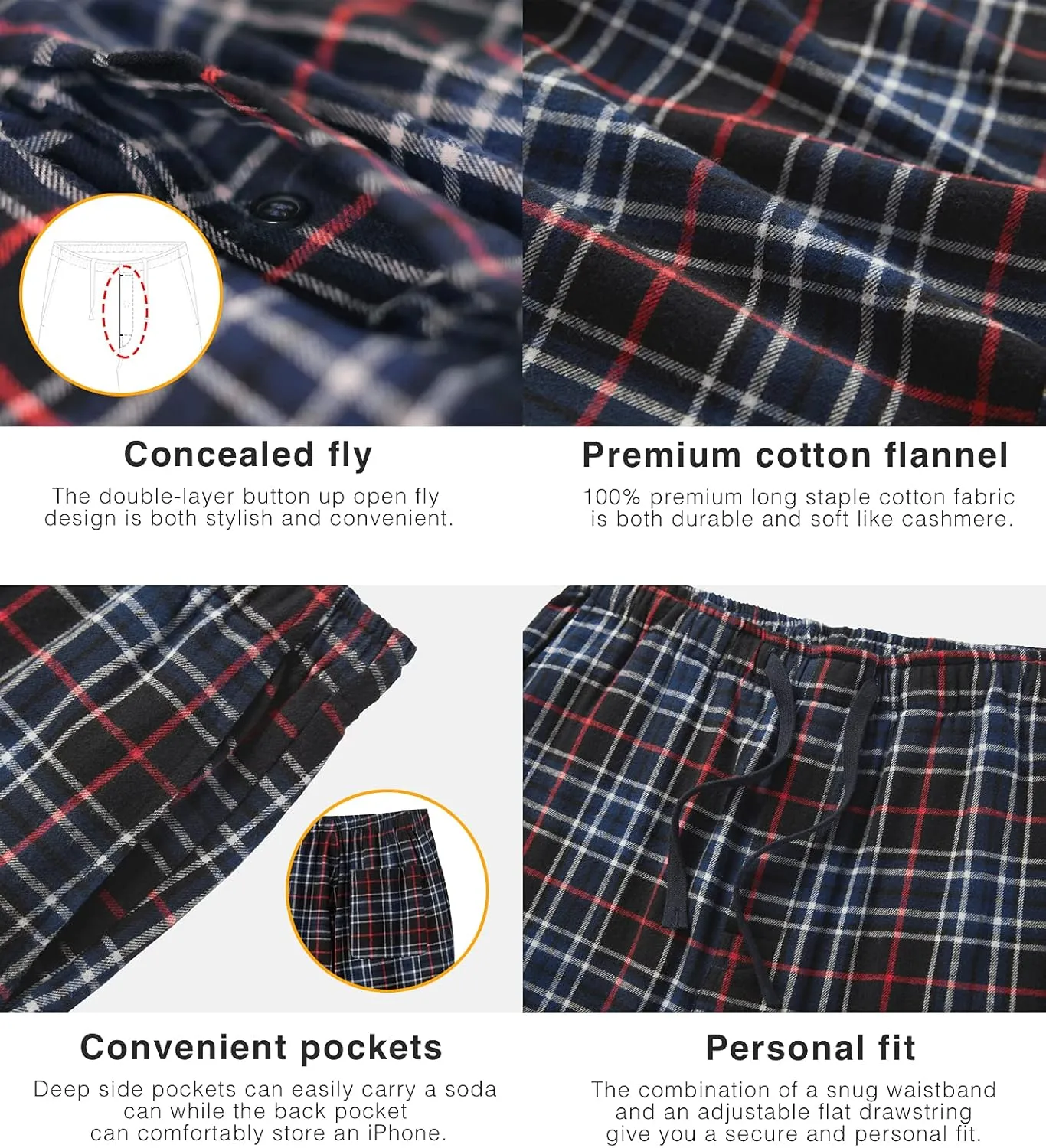 LAPASA Men's Pajama Pants Cotton Flannel Plaid Lounge Fleece Warm Sleepwear Pants PJ Bottoms Drawstring and Pockets M39/M128