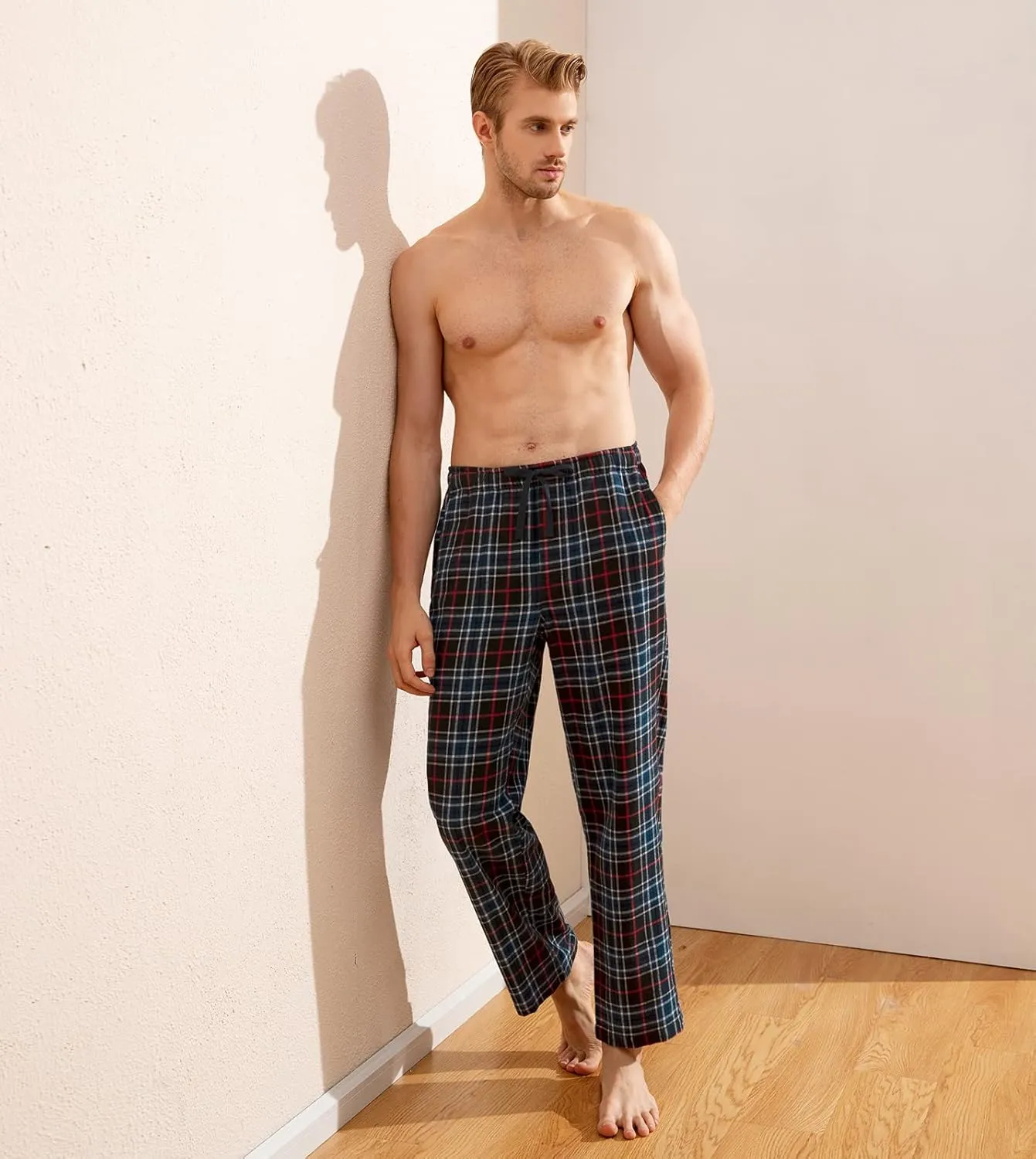 LAPASA Men's Pajama Pants Cotton Flannel Plaid Lounge Fleece Warm Sleepwear Pants PJ Bottoms Drawstring and Pockets M39/M128