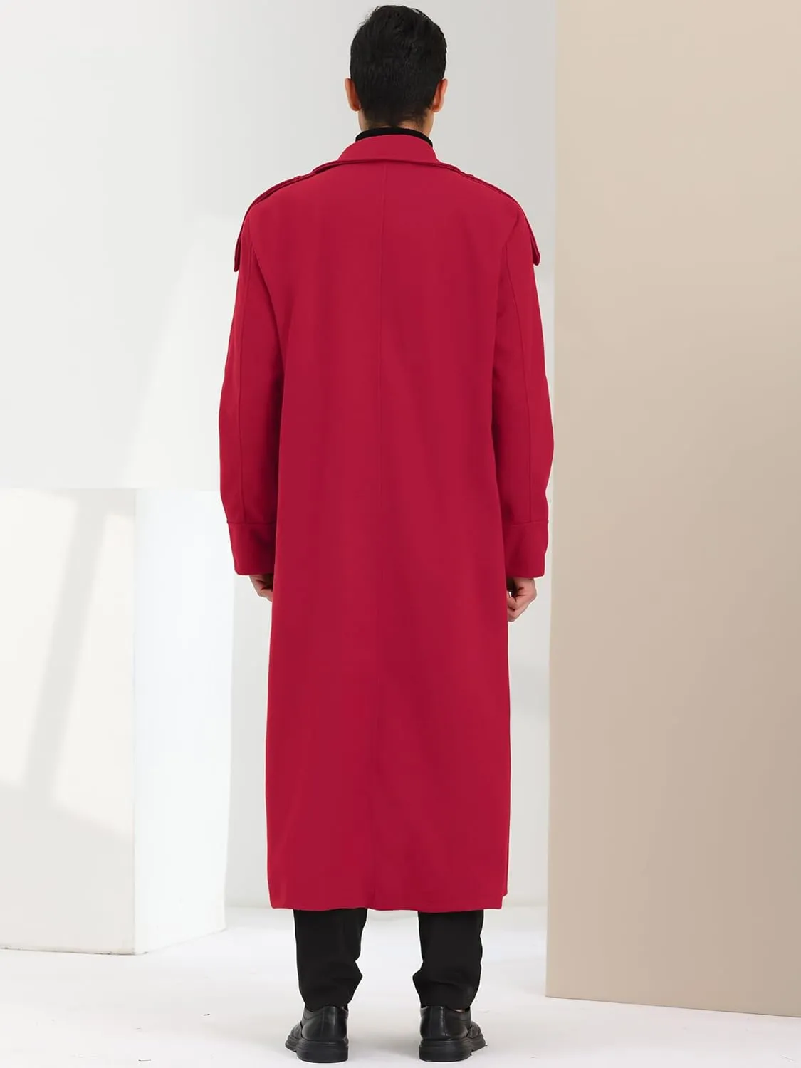 Lars Amadeus Men's Winter Pea Coat Notch Lapel Double Breasted Solid Color Overcoat