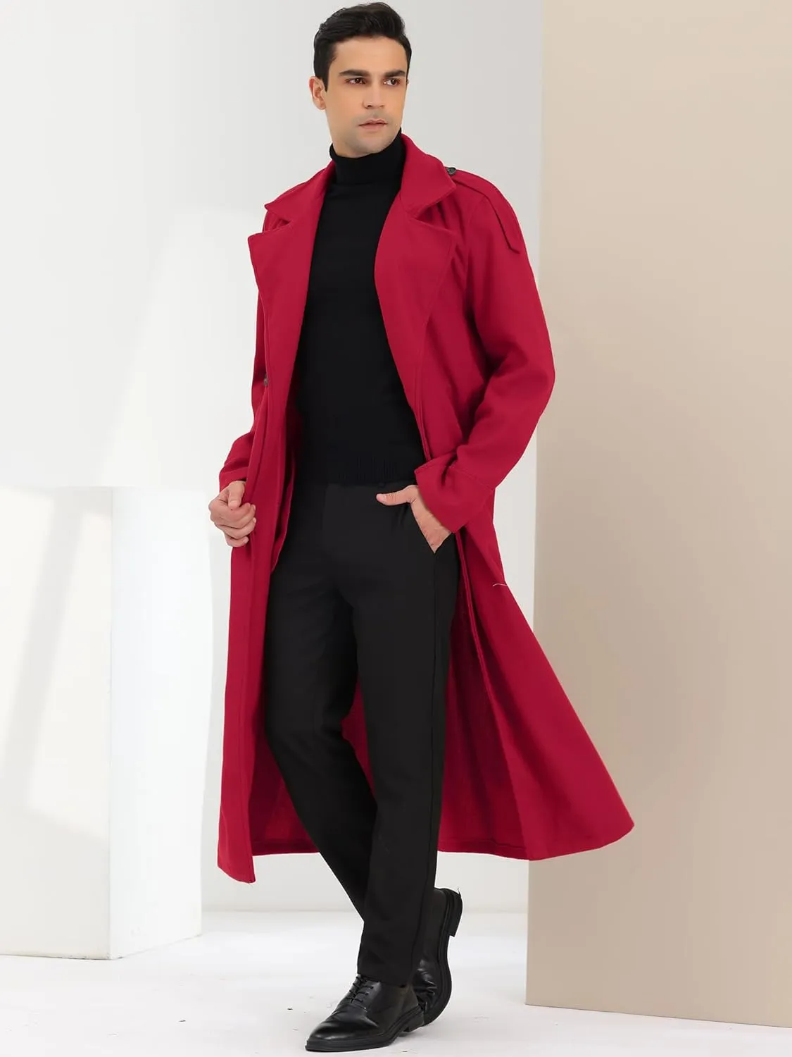 Lars Amadeus Men's Winter Pea Coat Notch Lapel Double Breasted Solid Color Overcoat