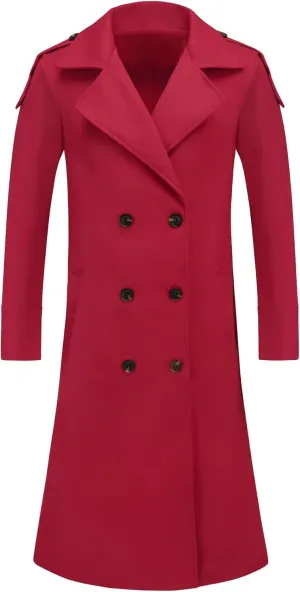 Lars Amadeus Men's Winter Pea Coat Notch Lapel Double Breasted Solid Color Overcoat