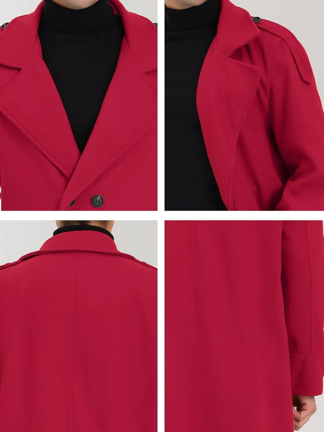 Lars Amadeus Men's Winter Pea Coat Notch Lapel Double Breasted Solid Color Overcoat