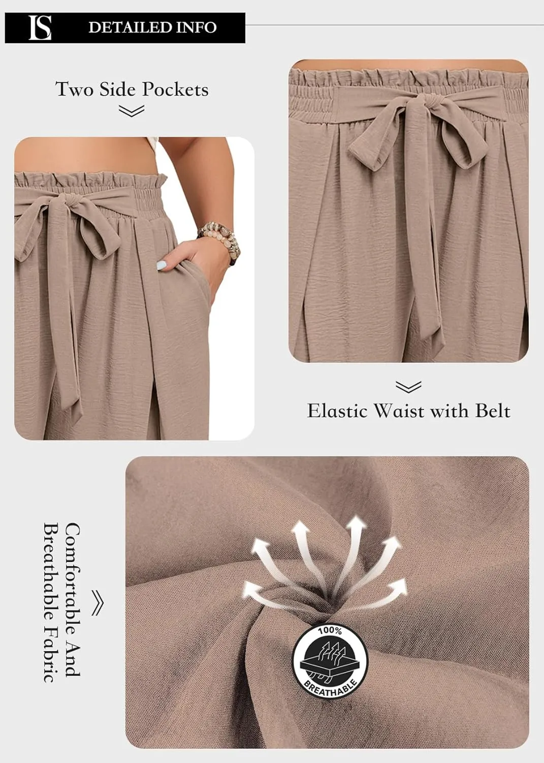 Lastshe Plus Size Summer Pants for Women Wide Leg Paper Bag Pants High Waisted Palazzo Work Casual Trousers
