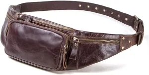 Leather Waist Packs Belt Bags Men Phone Pouch Bag with Card Holder Travel Waist Pack Male Handbags