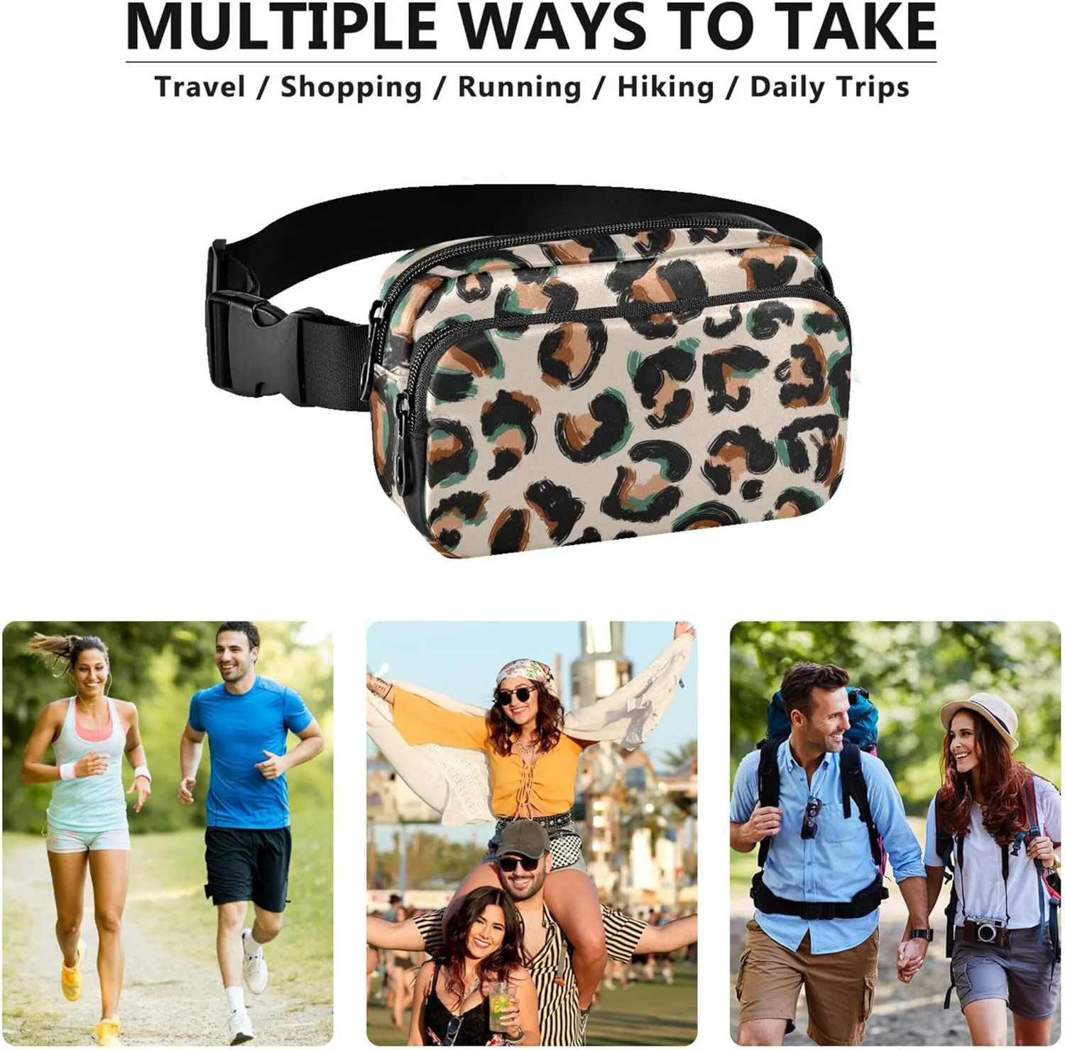 Leopard Print Waterproof Womens Fanny Pack Hip Pouch Belt Bag Bright Colored Waist Bag for Women