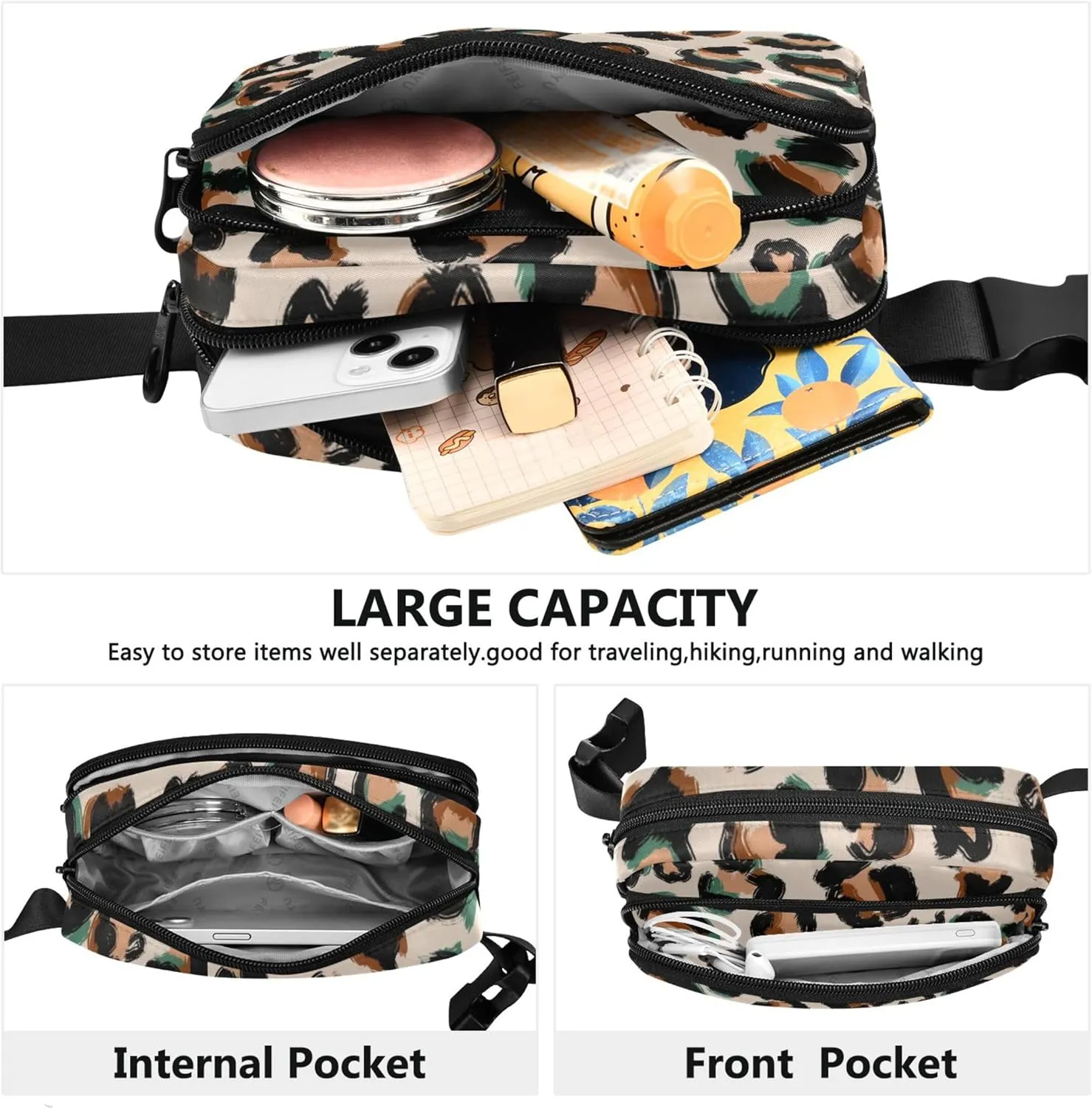 Leopard Print Waterproof Womens Fanny Pack Hip Pouch Belt Bag Bright Colored Waist Bag for Women