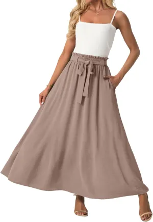 Lepunuo Womens Maxi Skirts Casual Boho Elastic High Waisted Flowy Long Skirts Trendy Floral Cute Skirts with Pockets