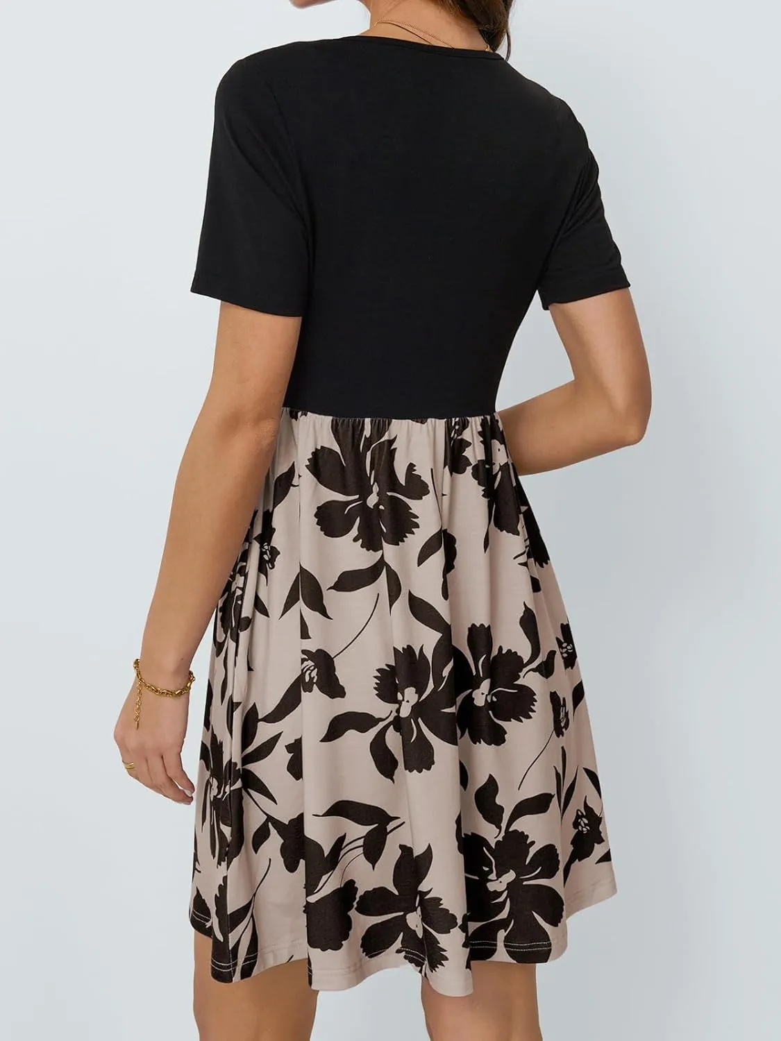 LILLUSORY Womens Scoop Neck Short Sleeve Floral Mini Dress with Pockets