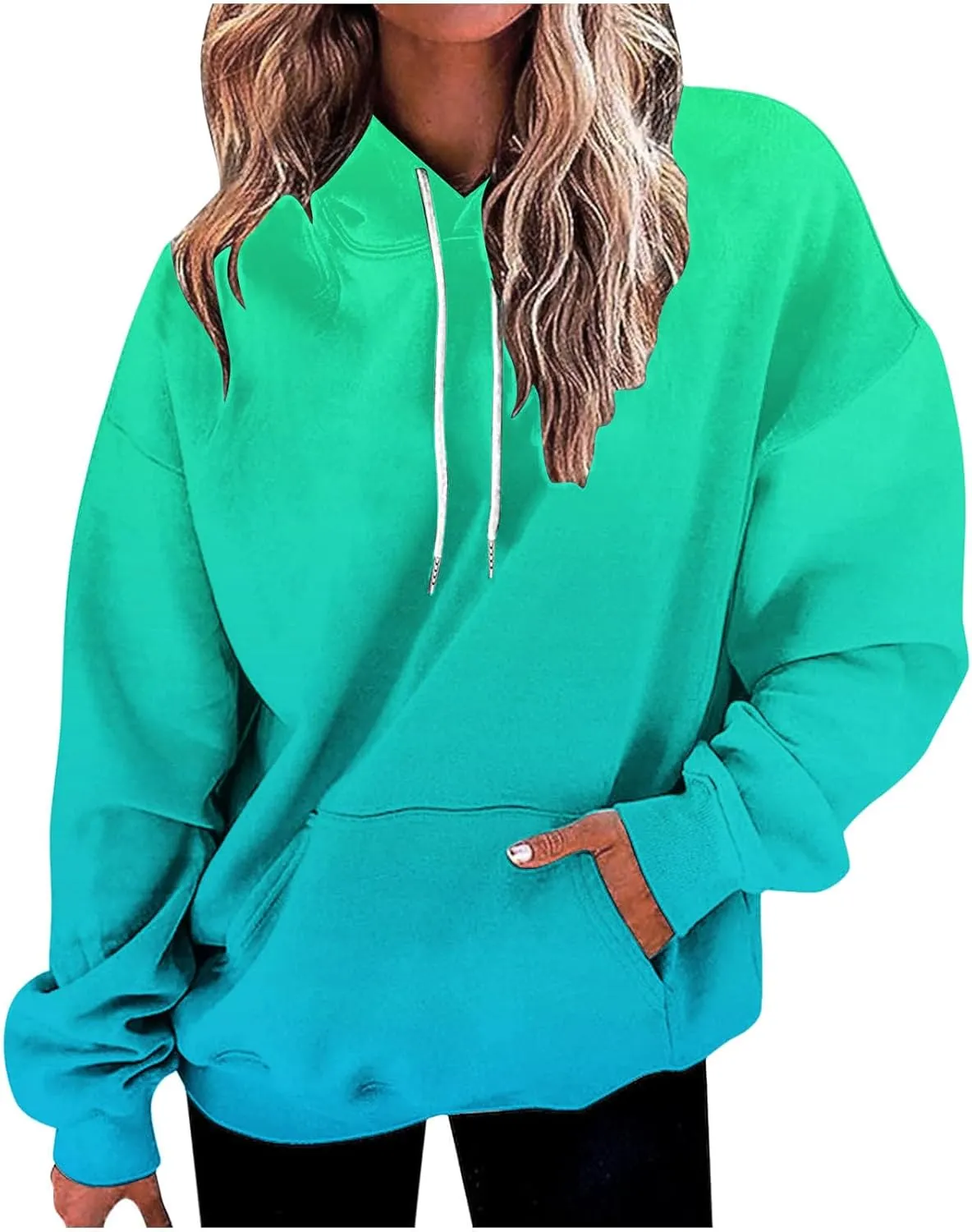 LRMQS Womens Fall Fashion 2024 Trendy Oversized Hoodie Sweatshirts Gradient Color Casual Drawstring Hoodies Pullover Clothes