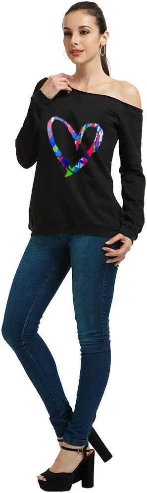 MAGICMK Womans Sweatershirt Lips Print Causal Blouse Off The Shoulder Long Sleeve Loose Slouchy Pullover Plus Size Tops