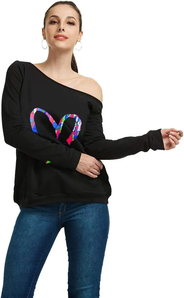 MAGICMK Womans Sweatershirt Lips Print Causal Blouse Off The Shoulder Long Sleeve Loose Slouchy Pullover Plus Size Tops