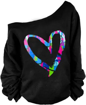 MAGICMK Womans Sweatershirt Lips Print Causal Blouse Off The Shoulder Long Sleeve Loose Slouchy Pullover Plus Size Tops