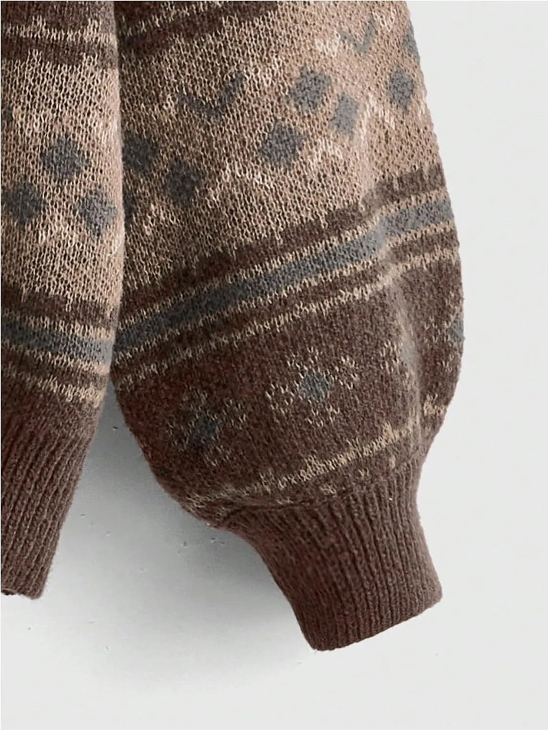 MakeMeChic Women's Vintage Sweater Geo Pattern Striped Crew Neck Long Sleeve Drop Shoulder Knit Pullovers