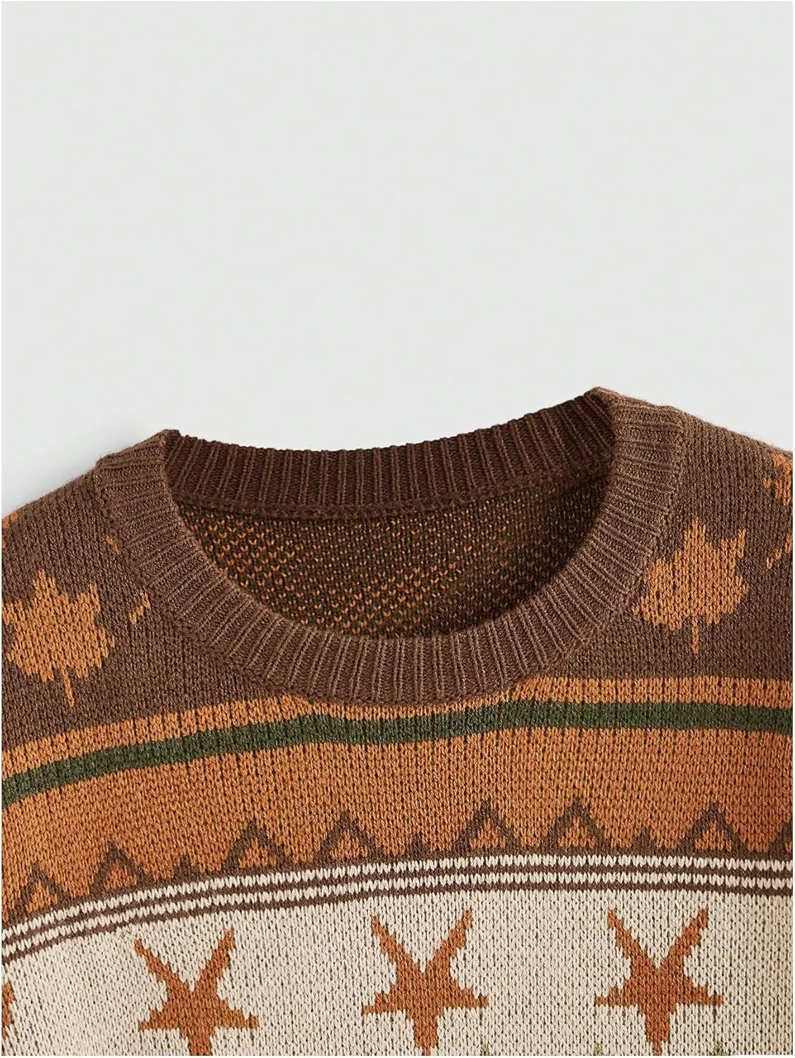 MakeMeChic Women's Vintage Sweater Geo Pattern Striped Crew Neck Long Sleeve Drop Shoulder Knit Pullovers