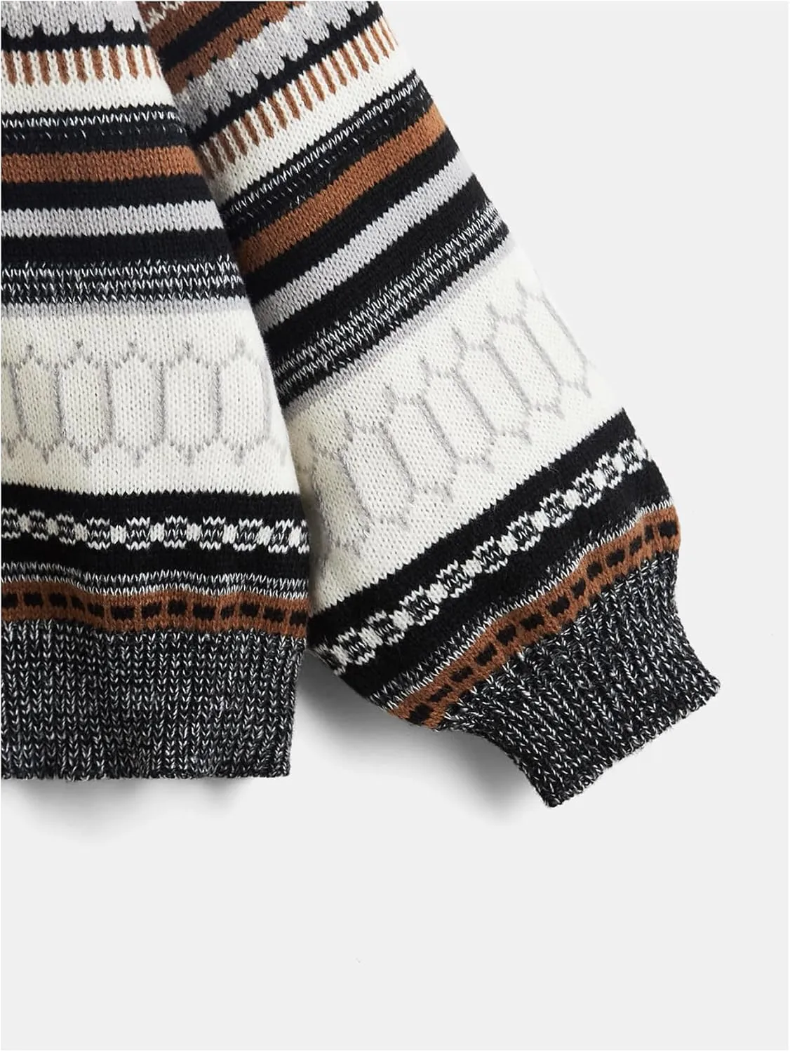 MakeMeChic Women's Vintage Sweater Geo Pattern Striped Crew Neck Long Sleeve Drop Shoulder Knit Pullovers