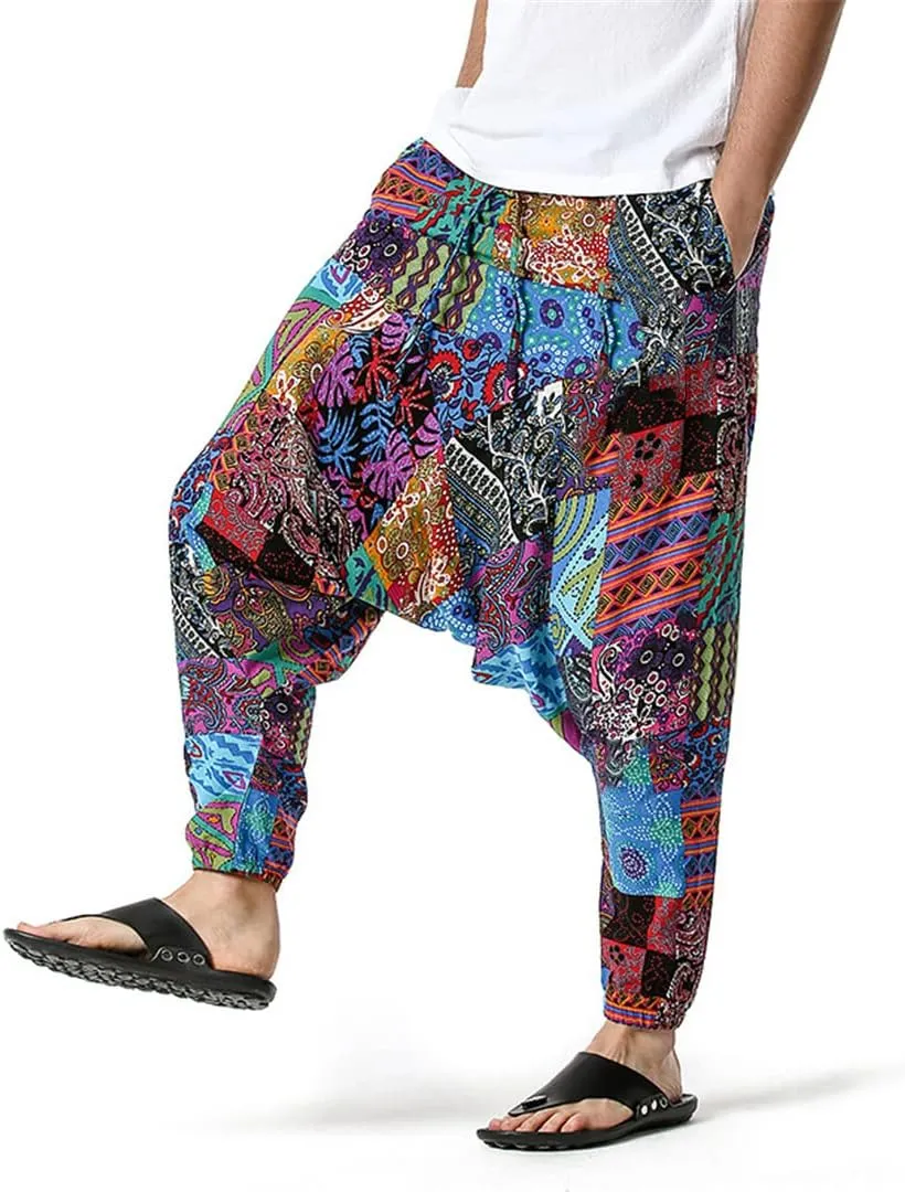 Men's African Print Harem Pants Bohoyoga Drop Crotch Jogging Sweatpants Hip Hop Trousers