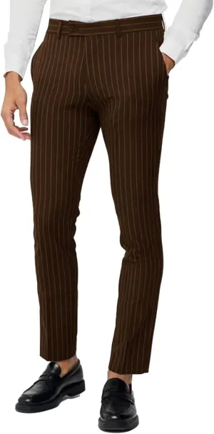 Mens Casual Pants Striped Flat-Front Chinos Trousers Men Slim Fit