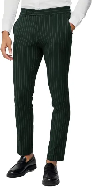 Mens Casual Pants Striped Flat-Front Chinos Trousers Men Slim Fit