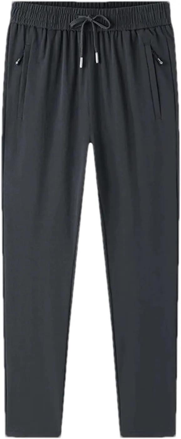 Men's Drawstring Straight Bloomers Trousers with Zipper Pockets Elastic Waisted Casual Harem Pants
