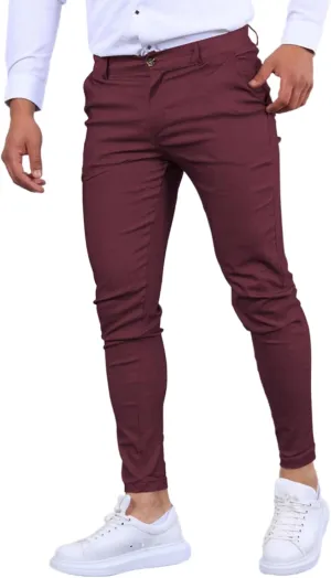 Men's Fashion Dress Pants Stretch Slim Fit Flat-Front Skinny Casual Pants Business Golf Chinos Pants