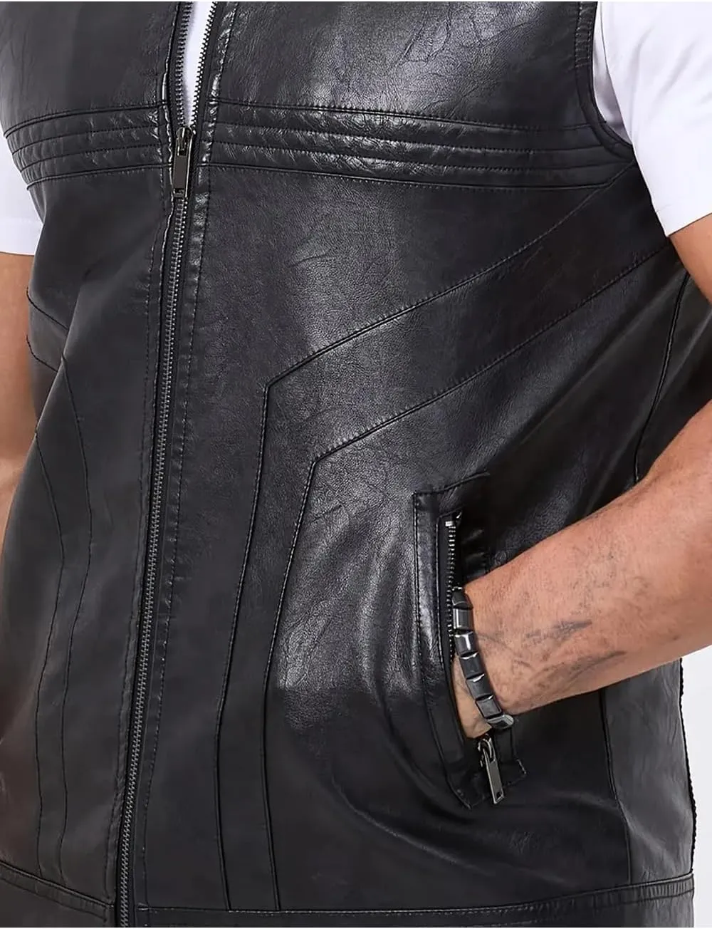 Men's Faux Leather Suit Vest Casual Western Vest Jacket Sleeveless Motorcycle Biker Vest Dress Waistcoats