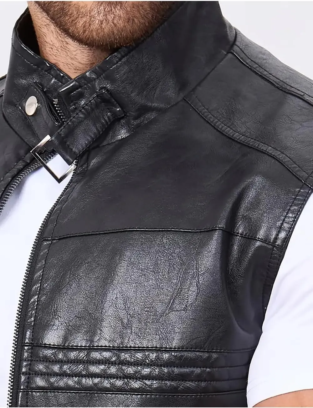 Men's Faux Leather Suit Vest Casual Western Vest Jacket Sleeveless Motorcycle Biker Vest Dress Waistcoats