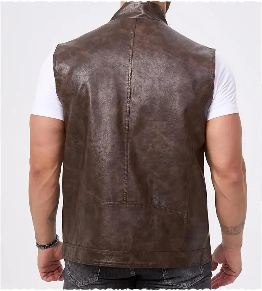 Men's Faux Leather Suit Vest Casual Western Vest Jacket Sleeveless Motorcycle Biker Vest Dress Waistcoats