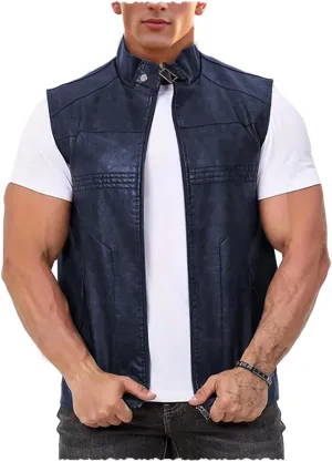 Men's Faux Leather Suit Vest Casual Western Vest Jacket Sleeveless Motorcycle Biker Vest Dress Waistcoats