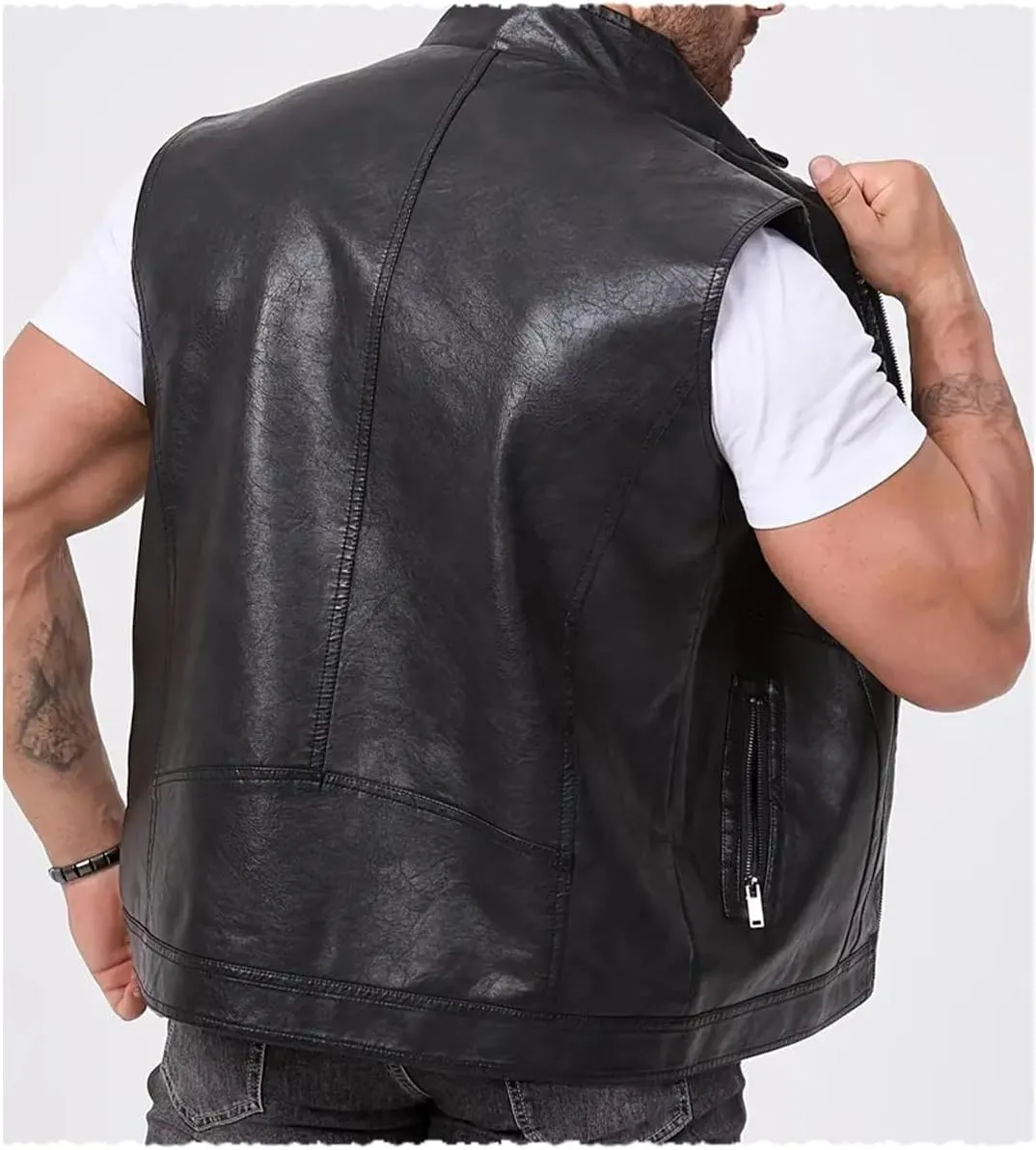 Men's Faux Leather Suit Vest Casual Western Vest Jacket Sleeveless Motorcycle Biker Vest Dress Waistcoats