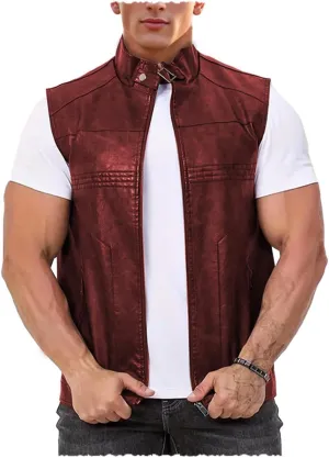 Men's Faux Leather Suit Vest Casual Western Vest Jacket Sleeveless Motorcycle Biker Vest Dress Waistcoats