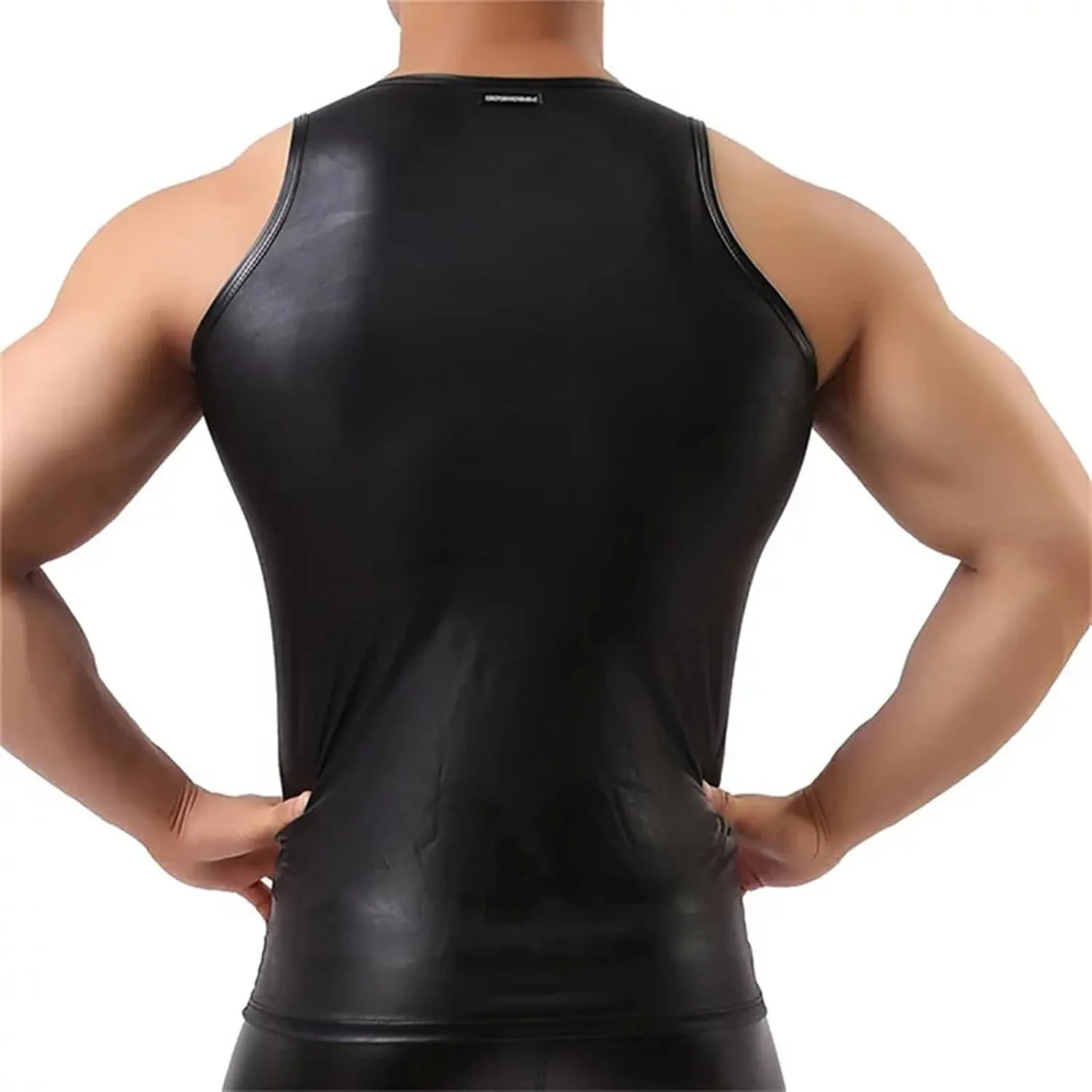 Men's Faux Leather Vest UndershirtRound Neck Sleeveless Shirt Tank Top Waistcoats Nightclub Party Clubwear Costumes