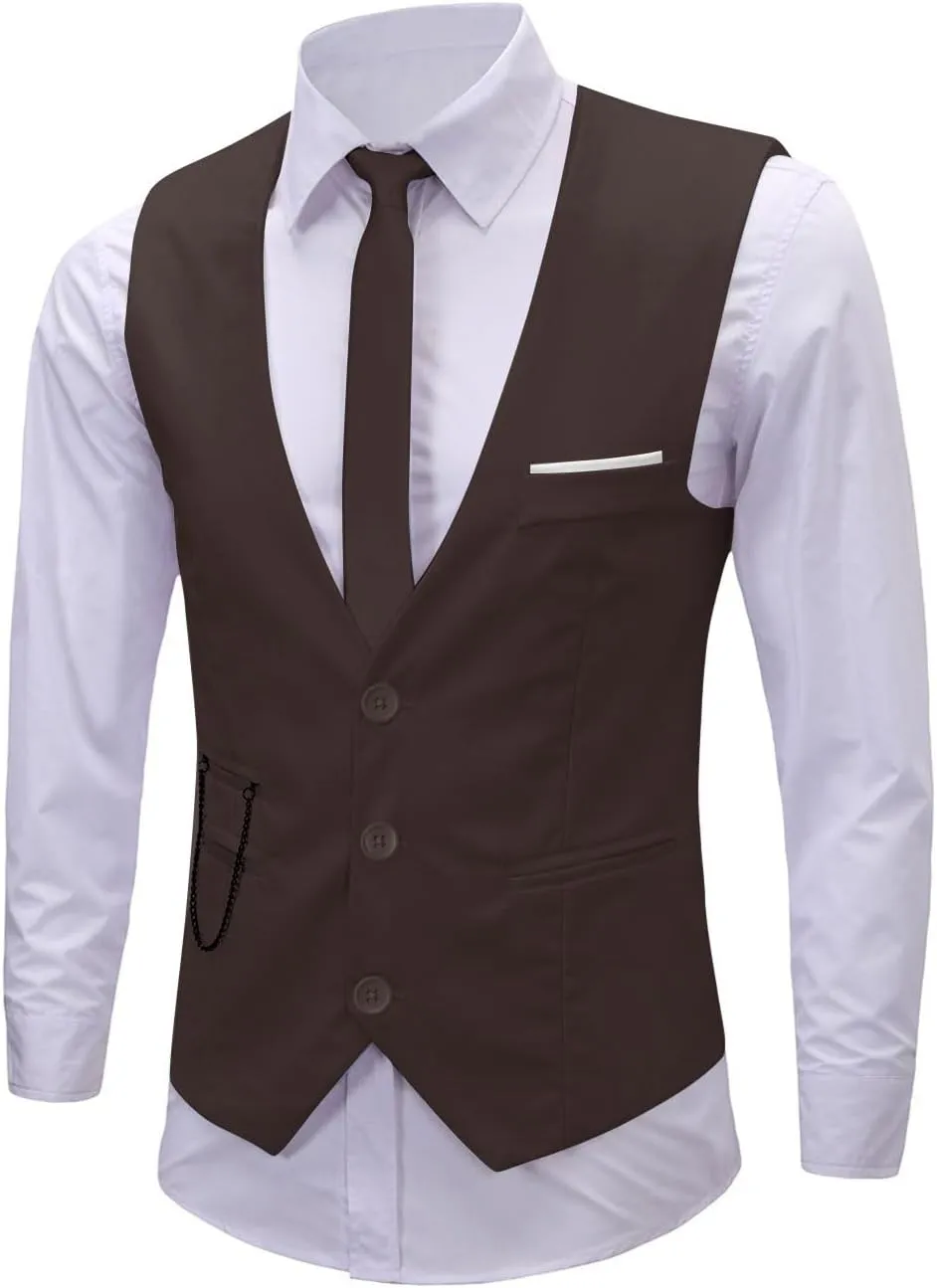 Men's Formal Dress Vest Business Slim Fit Sleeveless Tuxedo Suit Vest Waistcoat