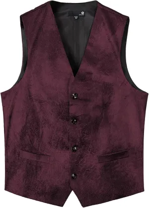 Men's Leather Suit Vest Casual Western Vest Jacket V-Neck Dress Vest Waistcoats