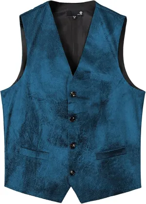 Men's Leather Suit Vest Casual Western Vest Jacket V-Neck Dress Vest Waistcoats