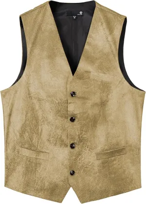 Men's Leather Suit Vest Casual Western Vest Jacket V-Neck Dress Vest Waistcoats