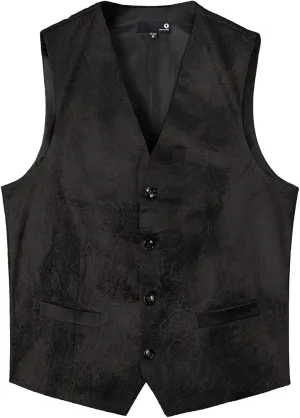 Men's Leather Suit Vest Casual Western Vest Jacket V-Neck Dress Vest Waistcoats