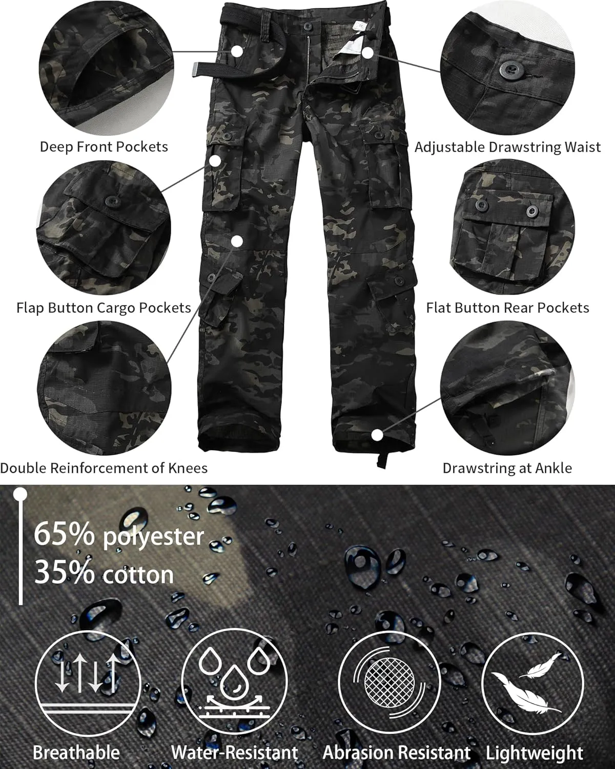 Men's Outdoor Hiking Pants, Tactical Pants Lightweight Casual Work Ripstop Cargo Pants for Men with Pockets