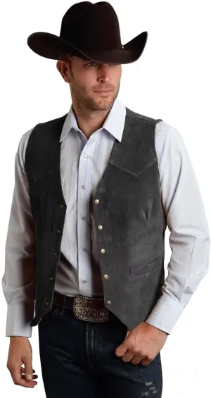 Men's Suede Leather Vest Vintage Cowboy Style Sleeveless Jacket Slim Fit Wedding Waistcoats