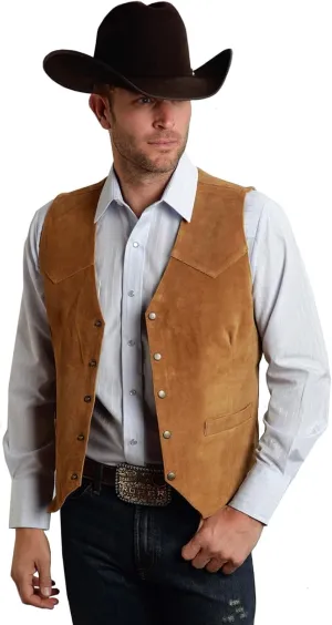 Men's Suede Leather Vest Vintage Cowboy Style Sleeveless Jacket Slim Fit Wedding Waistcoats