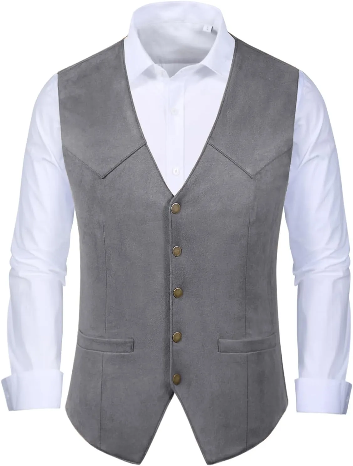 Men's Suede Leather Vest Vintage Cowboy Style Sleeveless Jacket Slim Fit Wedding Waistcoats