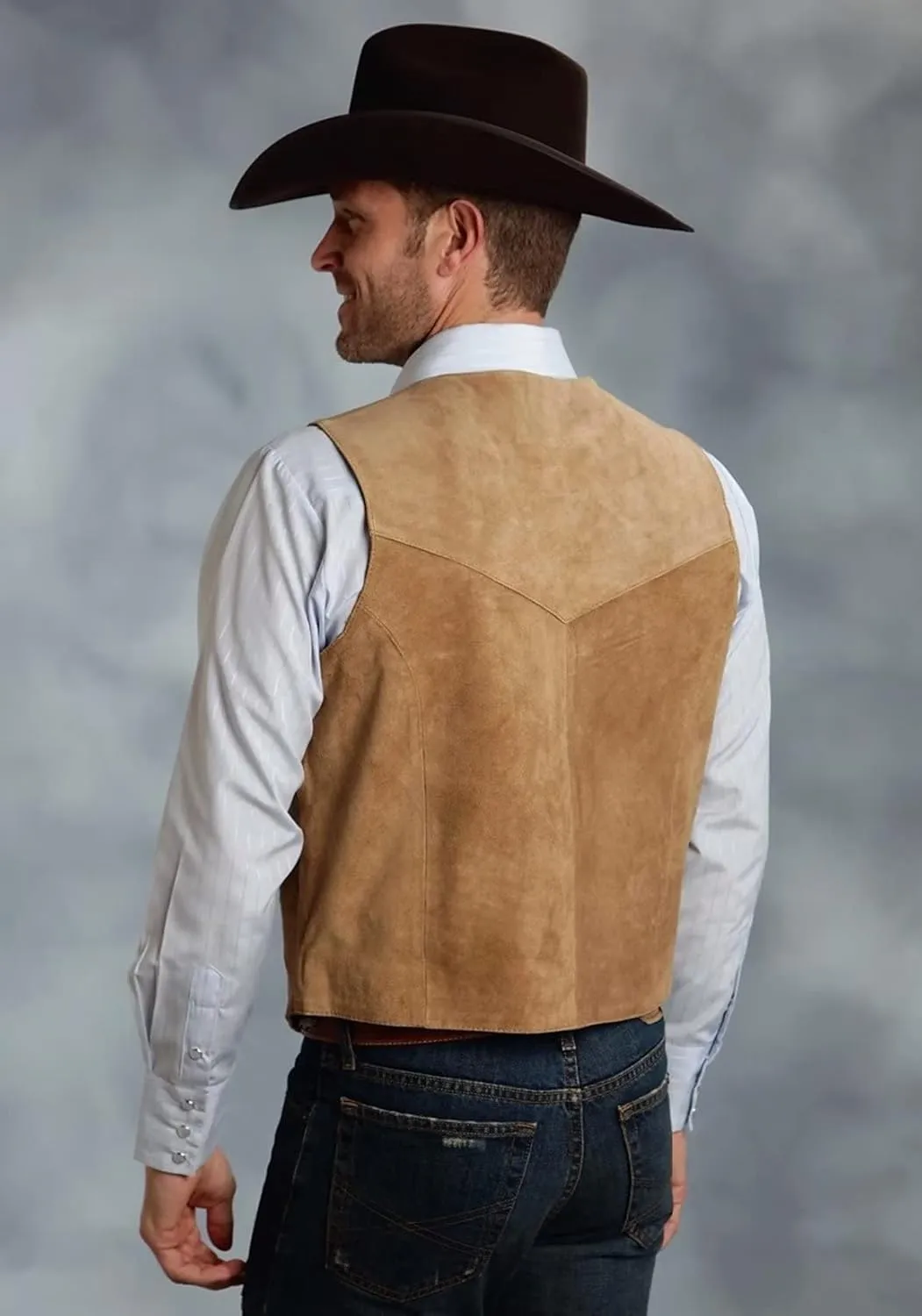 Men's Suede Leather Vest Vintage Cowboy Style Sleeveless Jacket Slim Fit Wedding Waistcoats