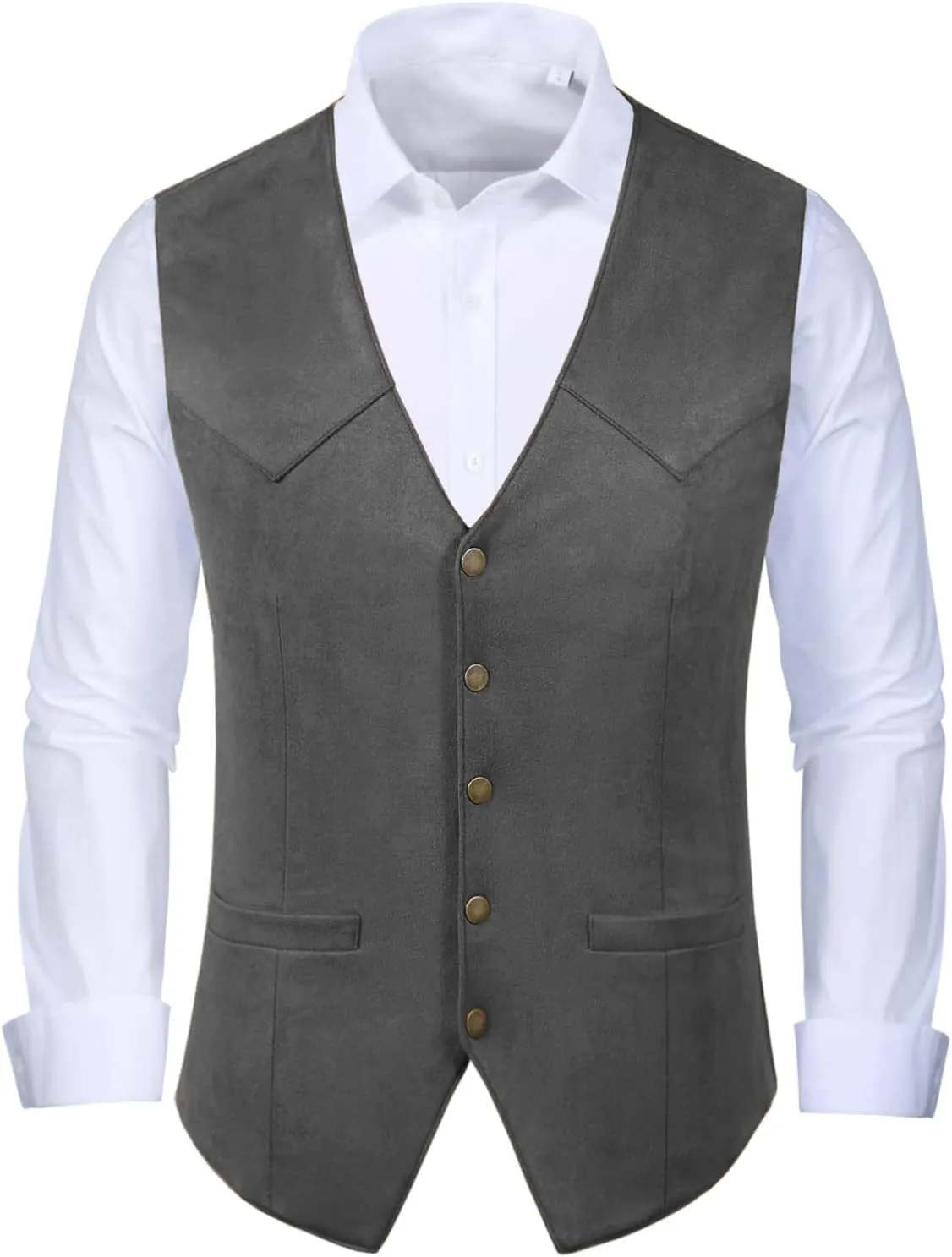 Men's Suede Leather Vest Vintage Cowboy Style Sleeveless Jacket Slim Fit Wedding Waistcoats
