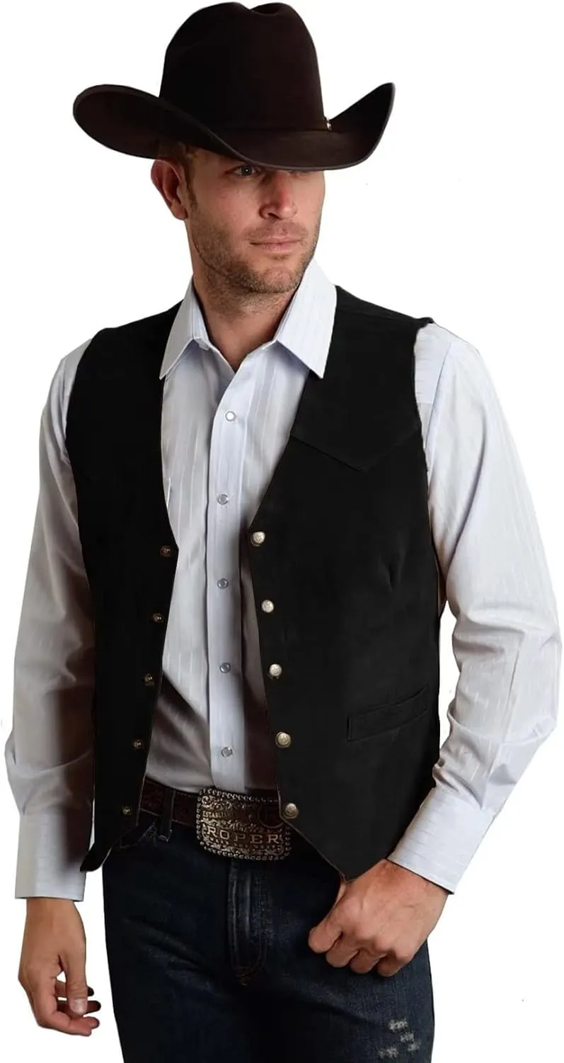 Men's Suede Leather Vest Vintage Cowboy Style Sleeveless Jacket Slim Fit Wedding Waistcoats