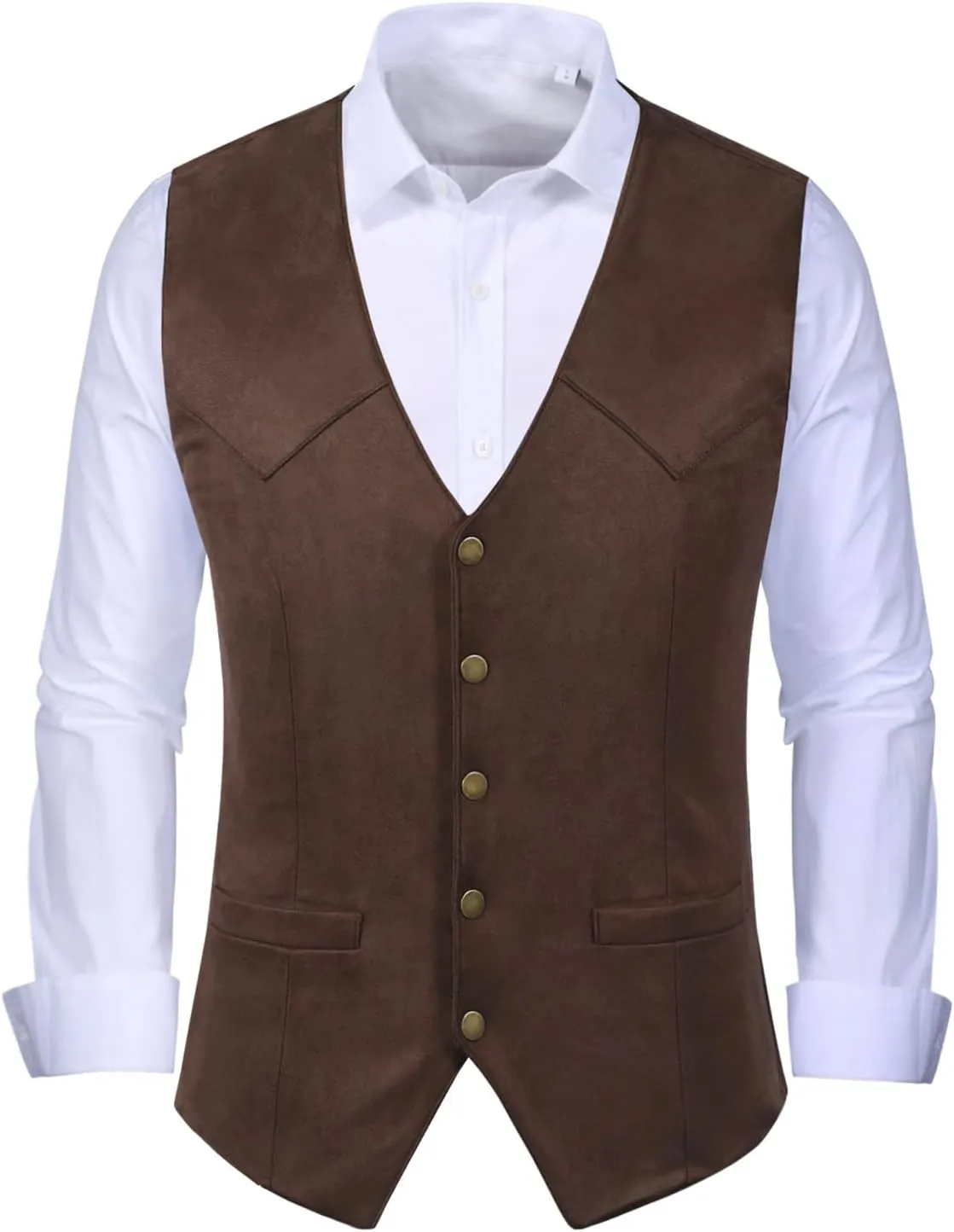 Men's Suede Leather Vest Vintage Cowboy Style Sleeveless Jacket Slim Fit Wedding Waistcoats